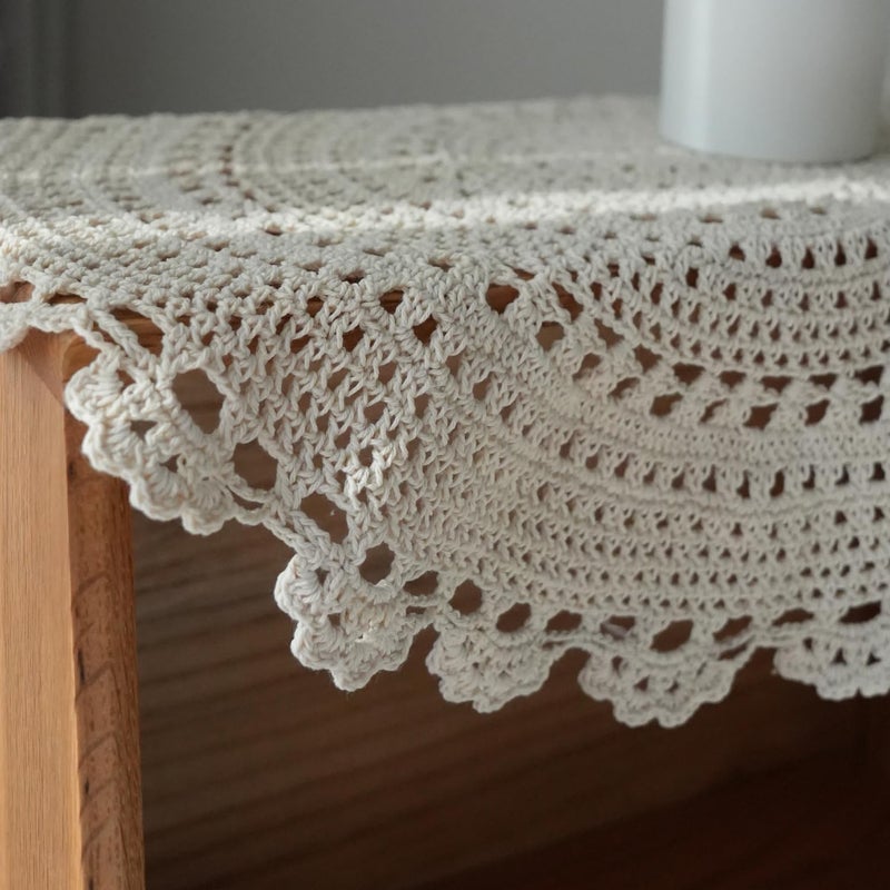 Phantomon Handmade Doilies Crochet Round Cotton Large Lace Placemats Coasters Table Covers, Pack of 4, Beige, 17 Inch - Image 3